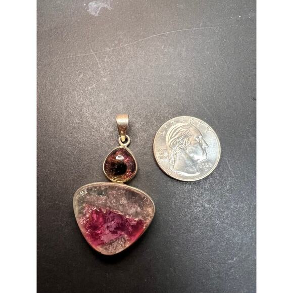 NEW Watermelon Tri color tourmaline sterling silver pendant 11.02 grams - Picture 5 of 14